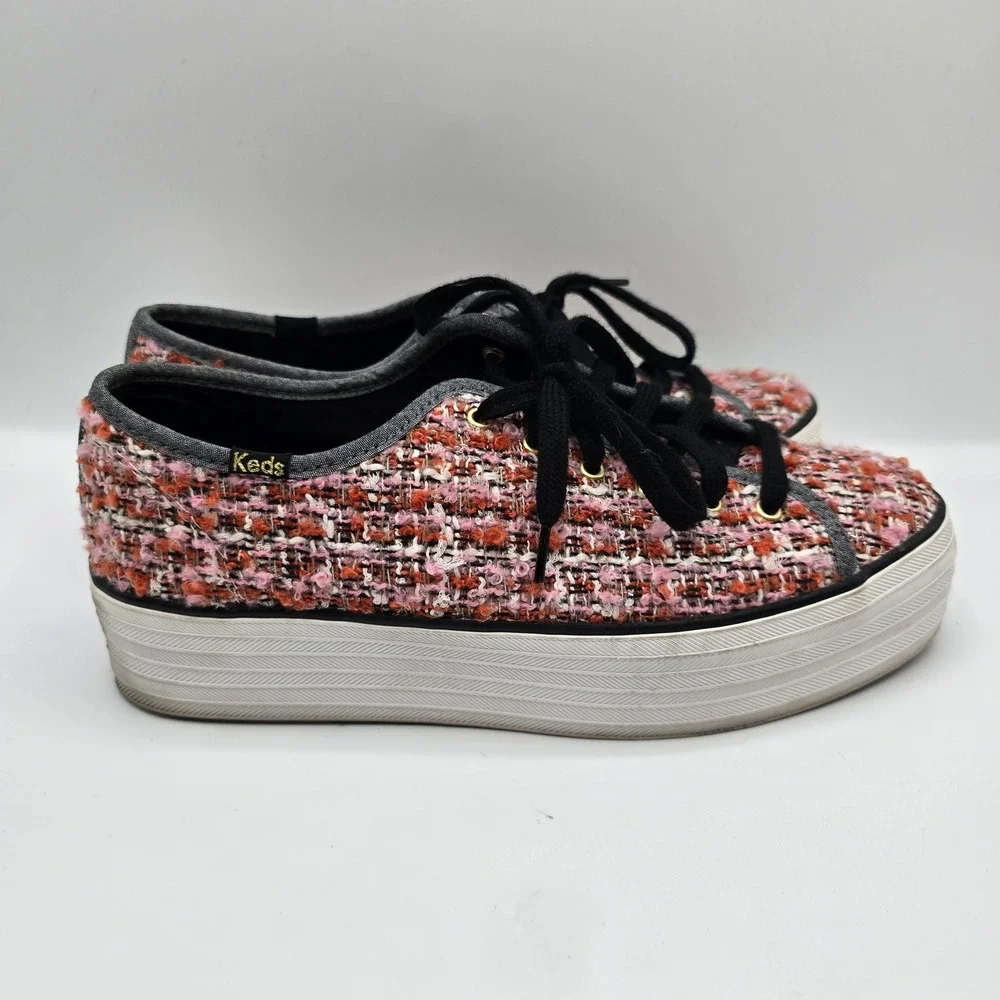 Keds Triple Up Boucle Platform Sneaker Womens Tweed Pink Orange Low Top 9